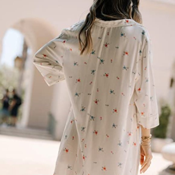 The Drop Women's White Print Loose Fit Flared Button Down Dress - Picture 5 of 6